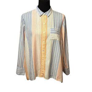 J. Jill Women's Multicolor Striped Cotton Button Up Top Long Sleeve Petite Large
